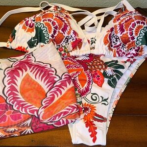 Floral bikini  Swimsuit with cover-up on bottom